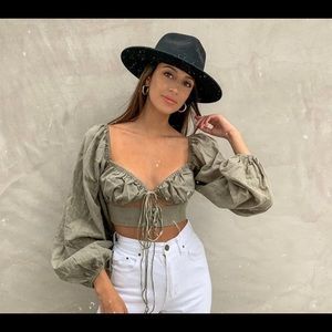 Green tie crop top